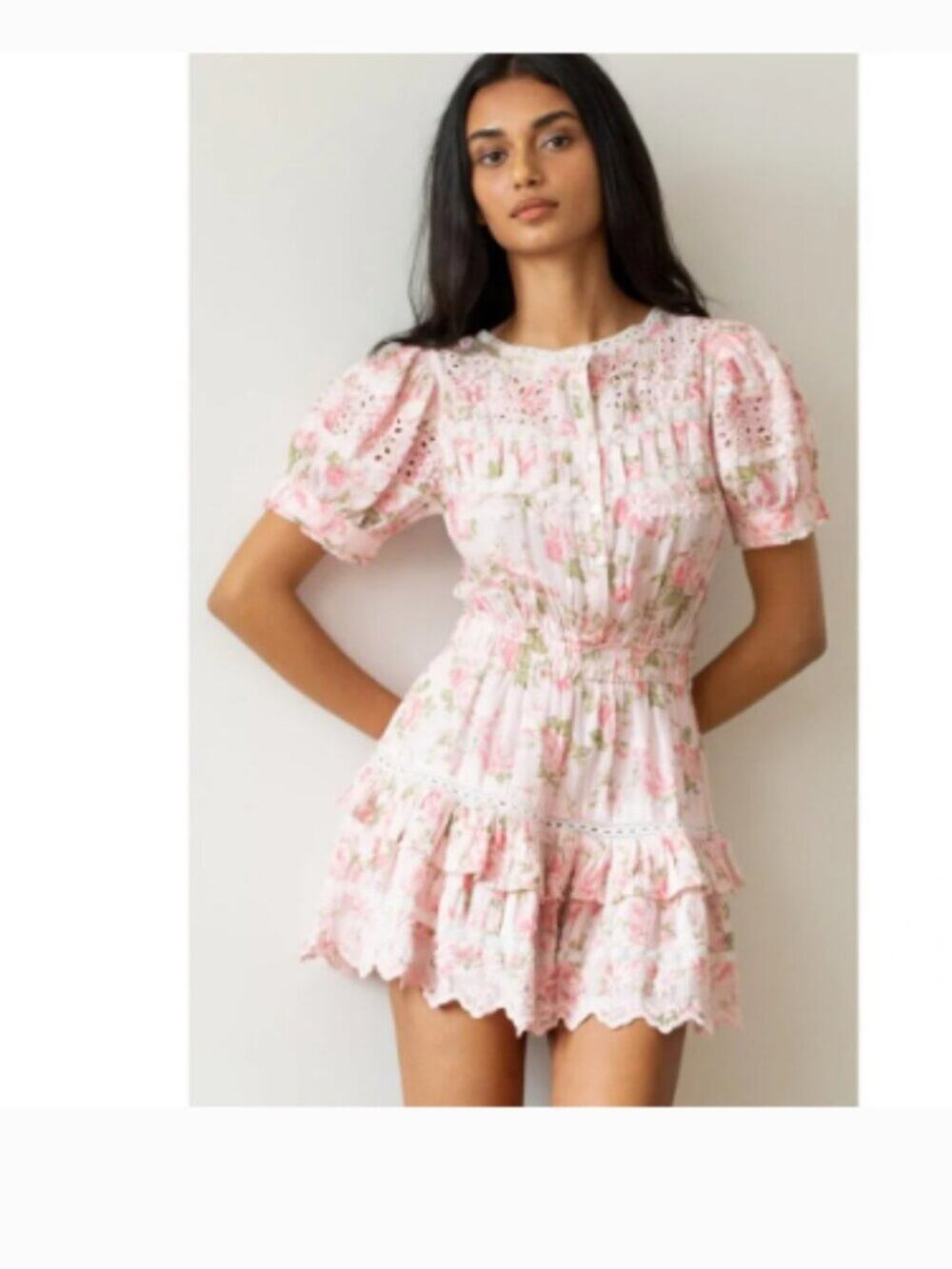 LoveShackFancy Augustine Dress in Pink Painted Fence Floral Sz XS